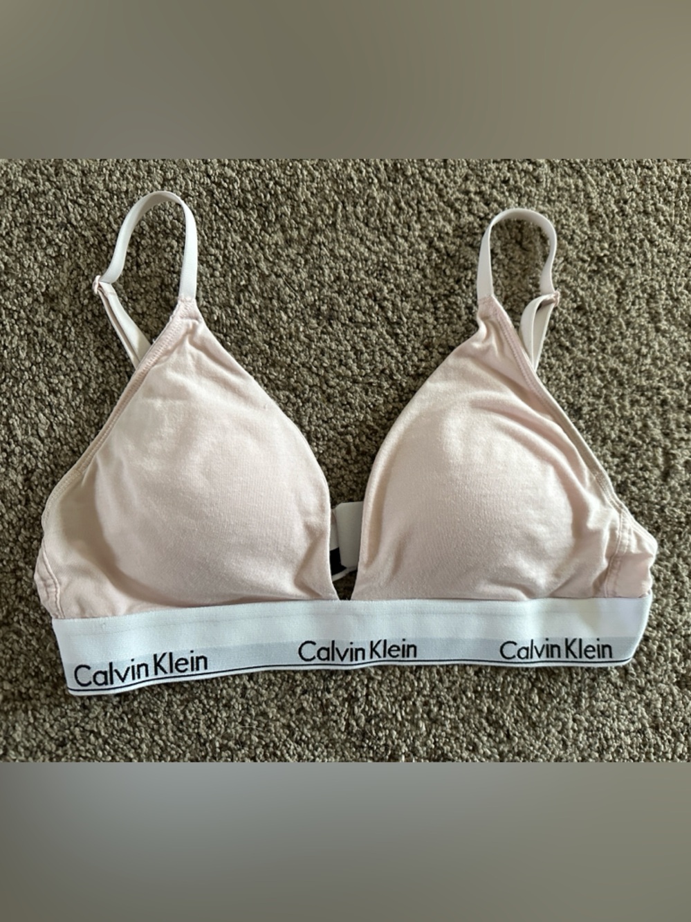 Calvin Klein Light Pink Triangle Bra with White Logo Band Medium
